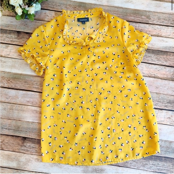 Modcloth Form Of Flattery Yellow Ruffle Top/Blouse - Picture 5 of 8